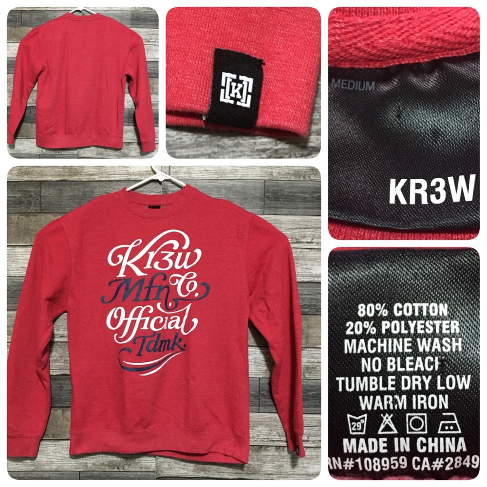 KR3W sweatshirt men’s M red crew neck pull over